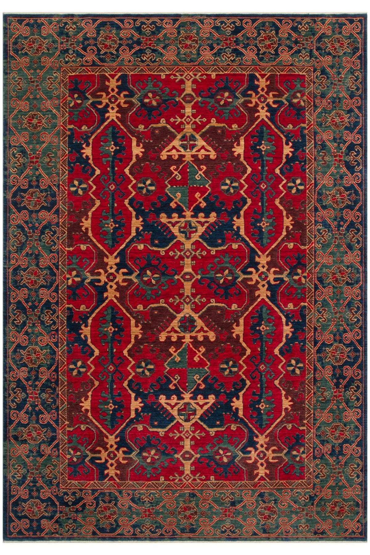 Cool Rug Mardin Red Anatolian Pattern Soft Glossy % 100 Natural Yarn Wool Hand-Woven Living Room Rug - MALLTURK