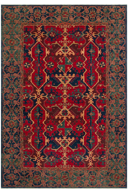 Cool Rug Mardin Red Anatolian Pattern Soft Glossy % 100 Natural Yarn Wool Hand-Woven Living Room Rug - MALLTURK