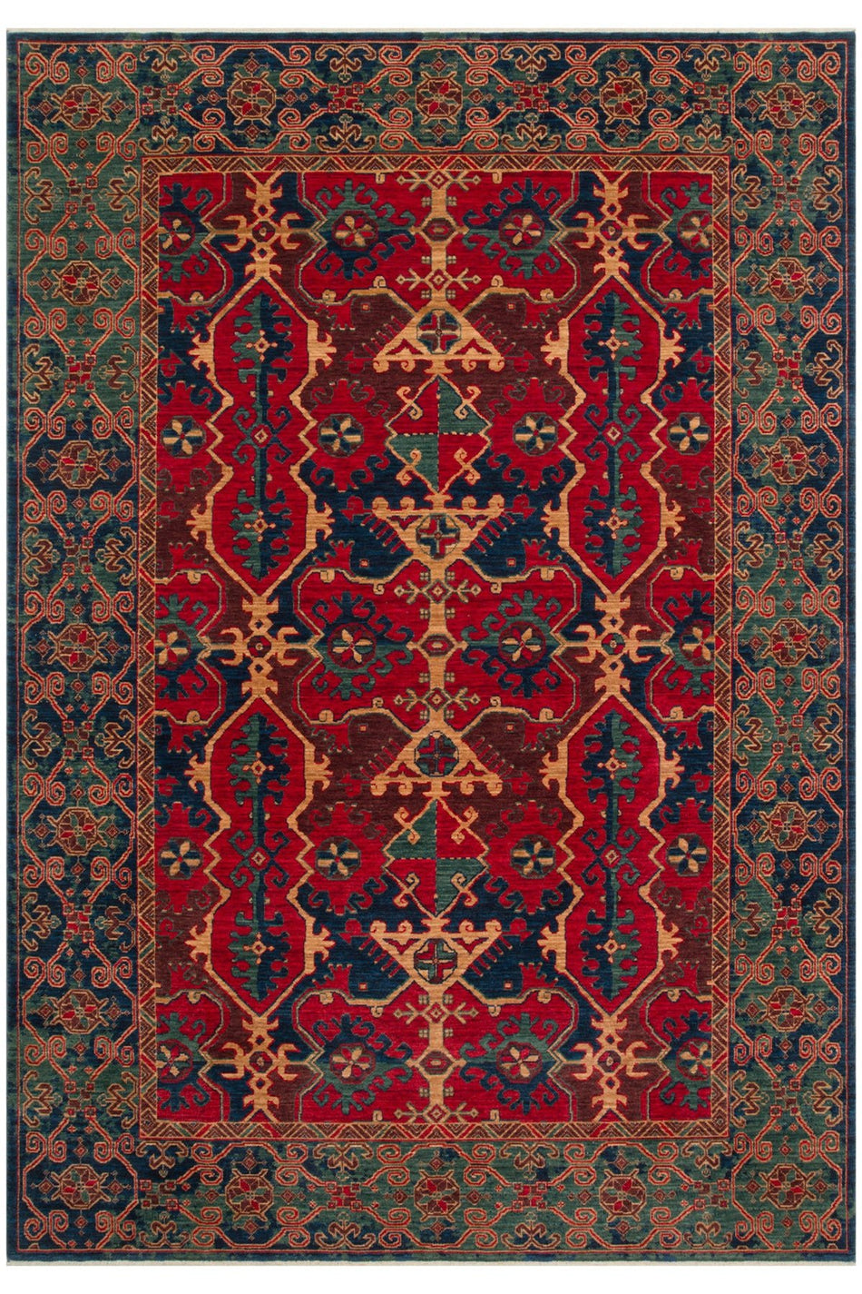 Cool Rug Mardin Red Anatolian Pattern Soft Glossy % 100 Natural Yarn Wool Hand-Woven Living Room Rug - MALLTURK