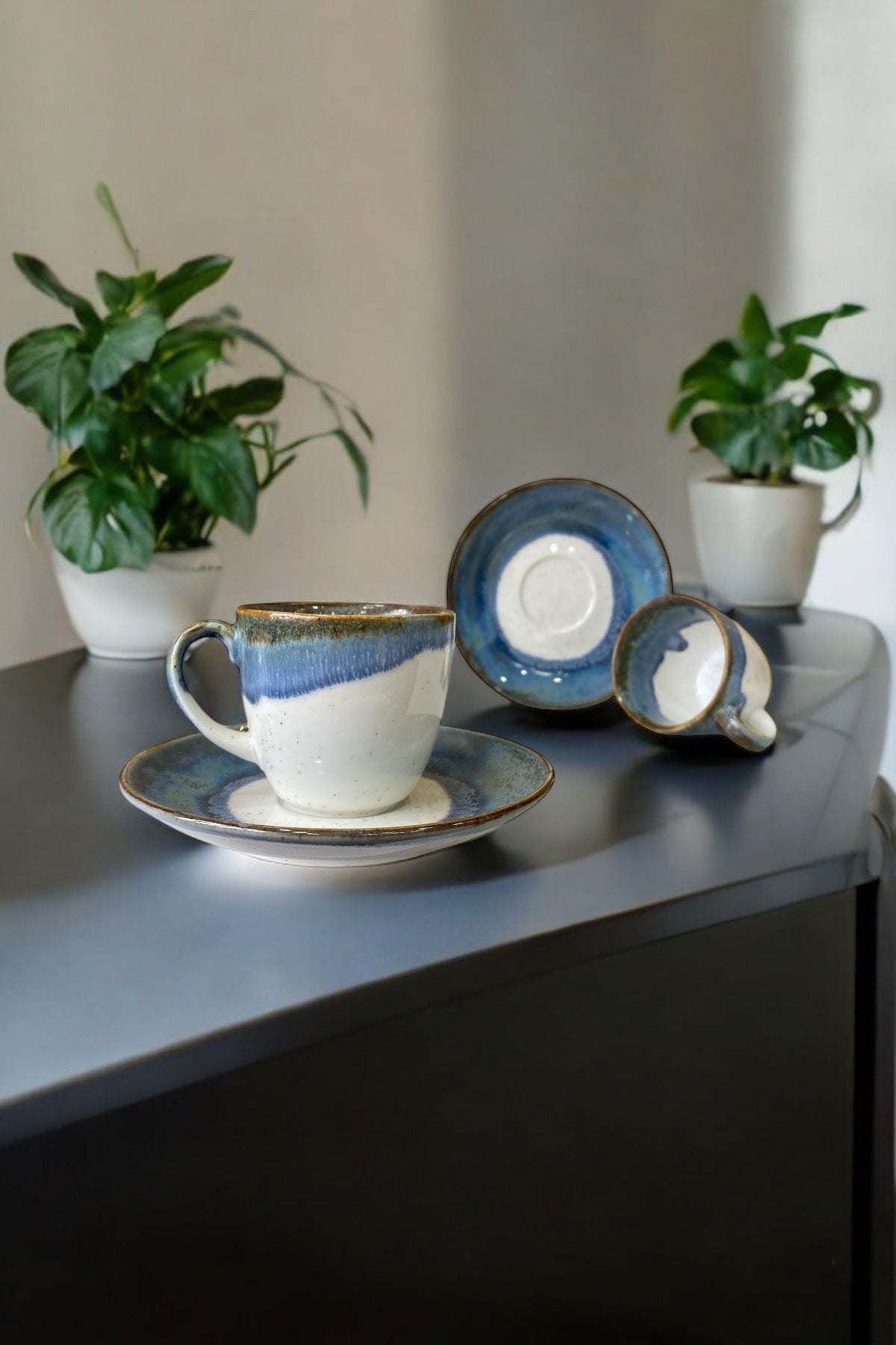 Eporselen Ocean 2-Person 4-Piece Porcelain Coffee Cup Set Blue - MALLTURK