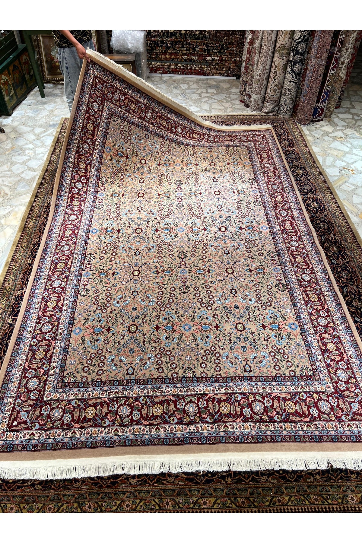 RD RAMAZAN DAG Hand Rug Art Hand-Woven Sumerbank Hereke Rug Signed Seven Mountains Flower Premium Quality Size 305x200 - MALLTURK