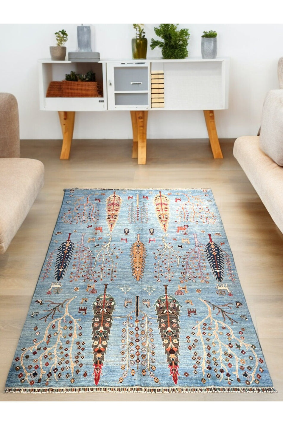 SIRVAN Rug Hand-Woven Afghan Usak Rug - 295x204 - MALLTURK