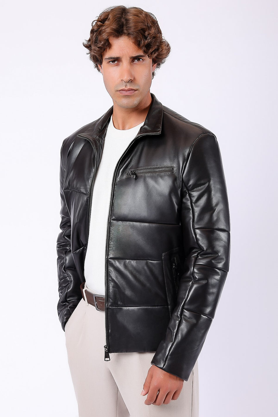 Chaqueta de cuero genuino marrón oscuro Leather Club