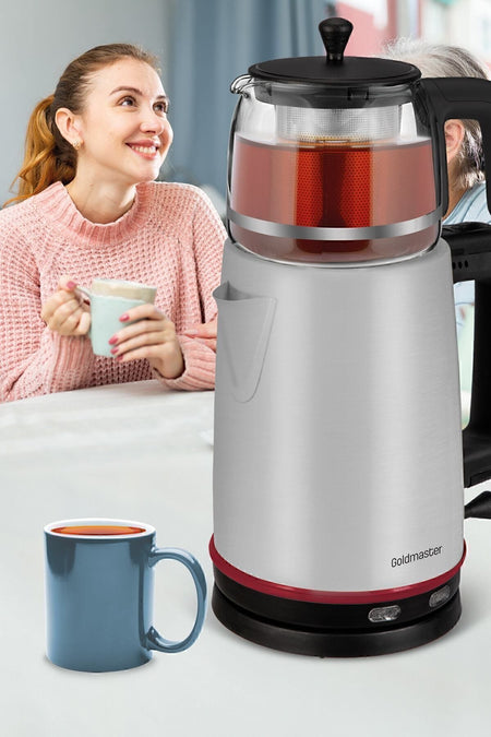 GoldMaster Dem inox 2200 Watt XL Stainless Steel Tea Maker and Water Heater with Stainless Steel Teapot - MALLTURK