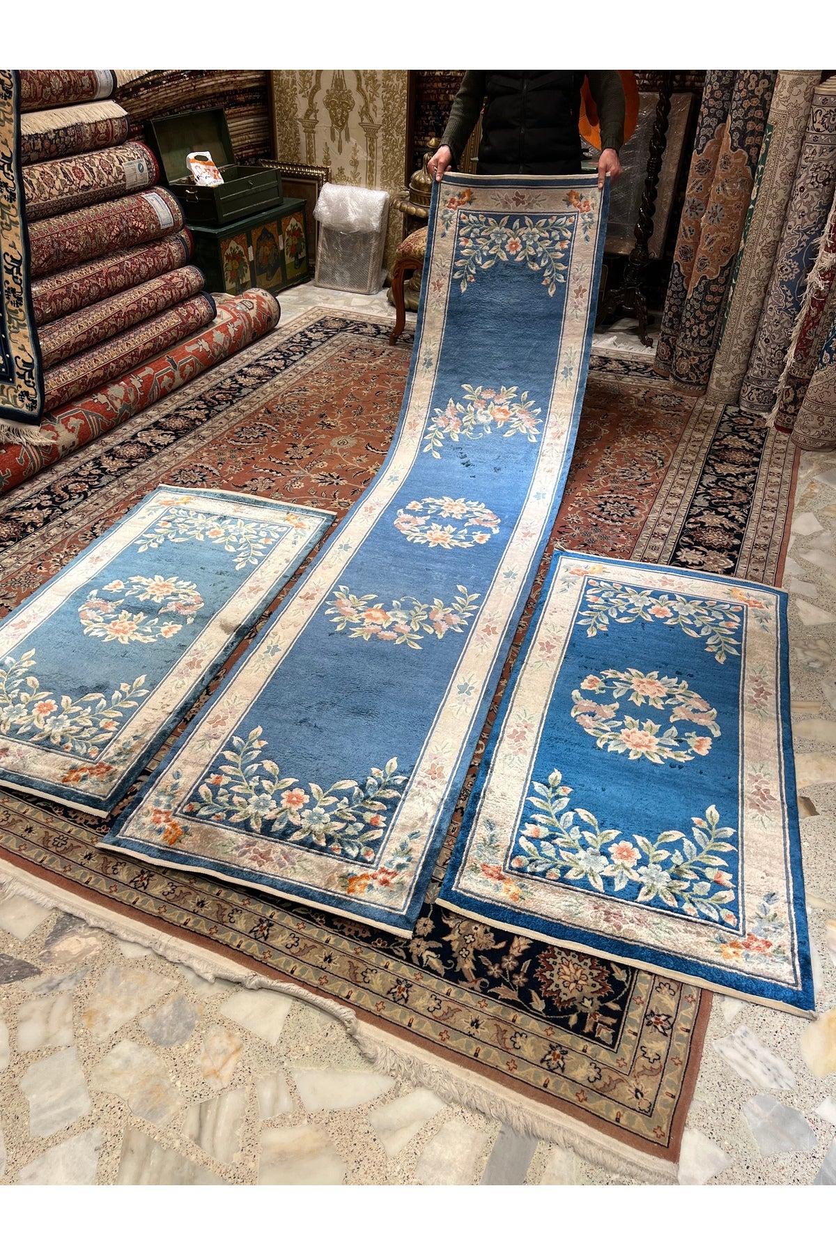 RD RAMAZAN DAG Hand Rug Art Hand-Woven Chinese Silk Runner Three Pieces Available Size 303x70 - MALLTURK