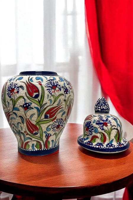 STORESZA 30cm Handmade Kutahya Ceramic Shah Cube Vase – Blue - MALLTURK