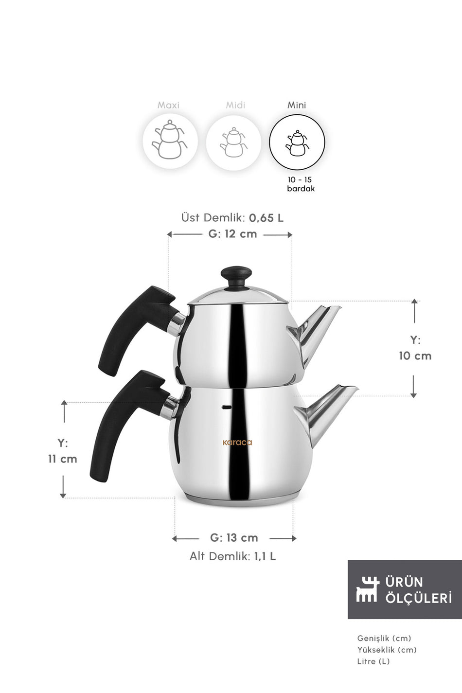 Karaca Adelya induction Base Mini size Black Teapot Set - MALLTURK