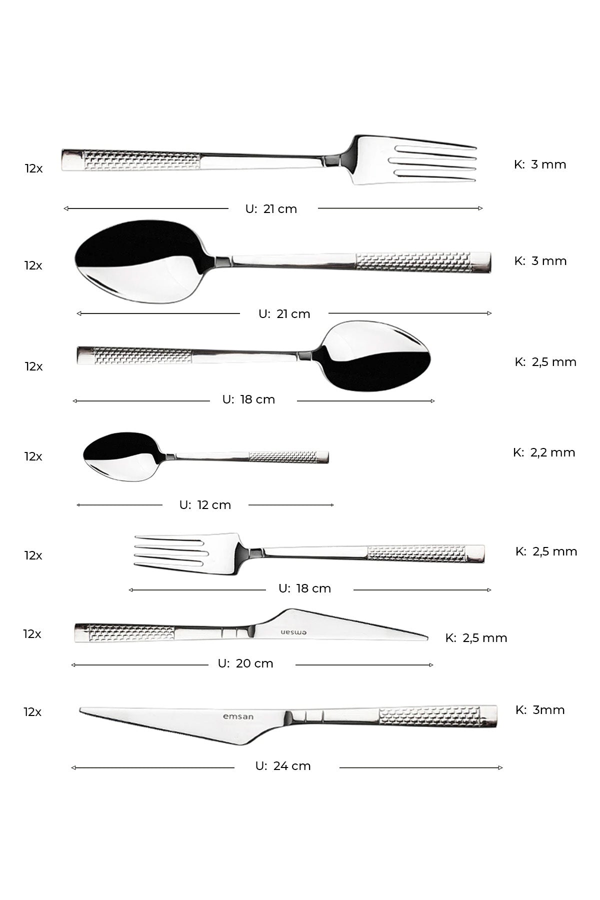 Emsan side 84 Piece luks Boxed 12 Place Setting Flatware Set - MALLTURK