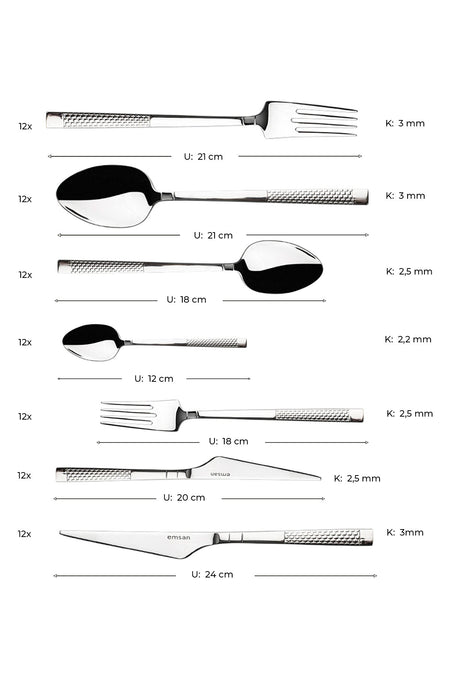 Emsan side 84 Piece luks Boxed 12 Place Setting Flatware Set - MALLTURK