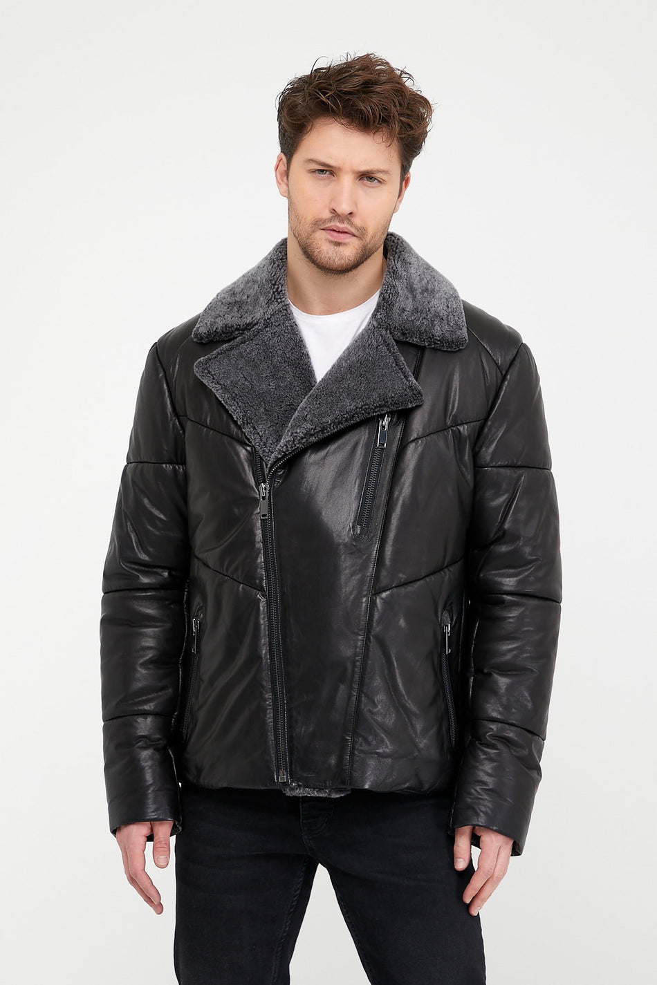 Veste en cuir mouton noir Leather Club