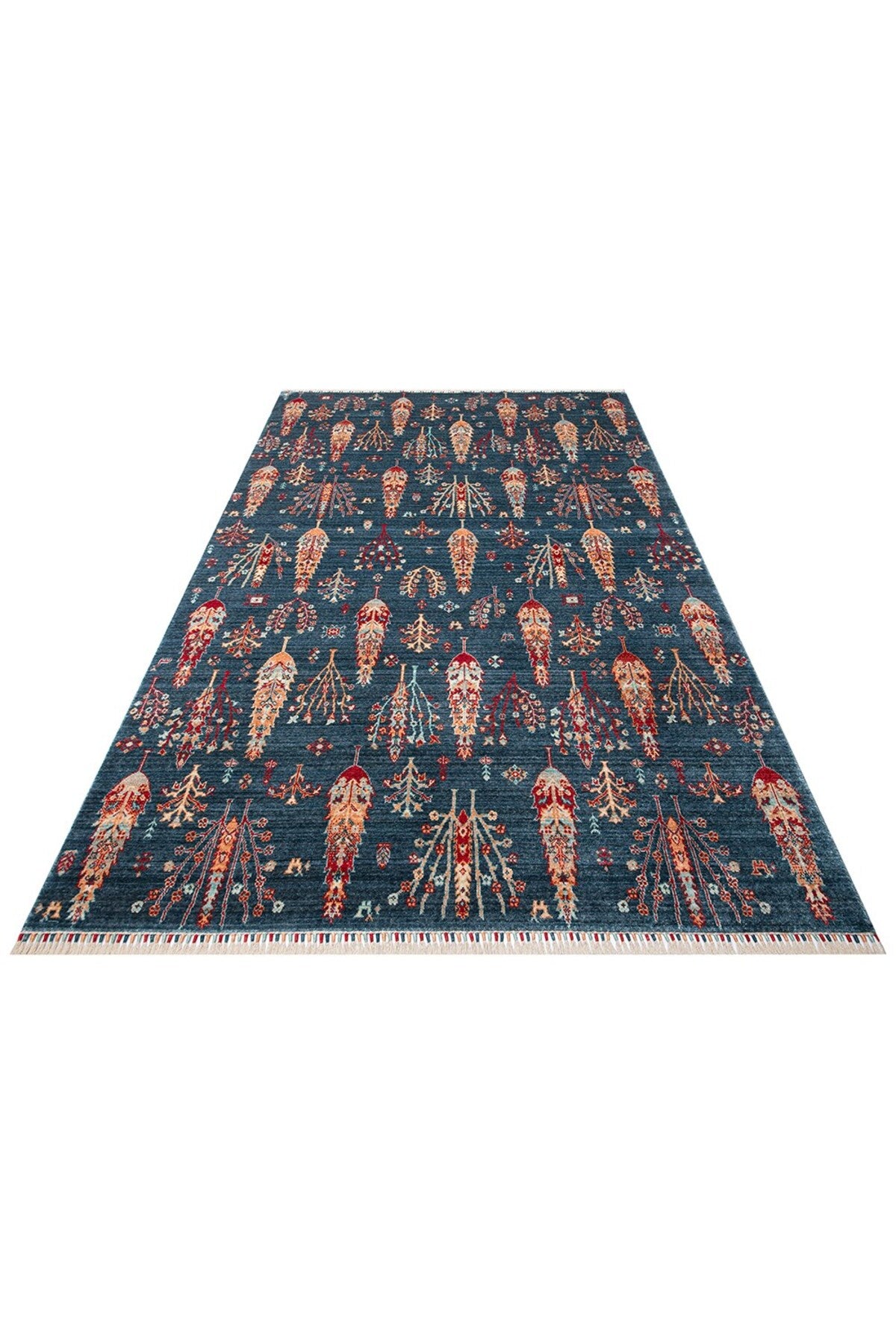 Eko Hali ZARA ZR 08 NAVY TURQUOiSE Authentic Patterned Modern Usak Carpet, Handcrafted on Special Looms - MALLTURK