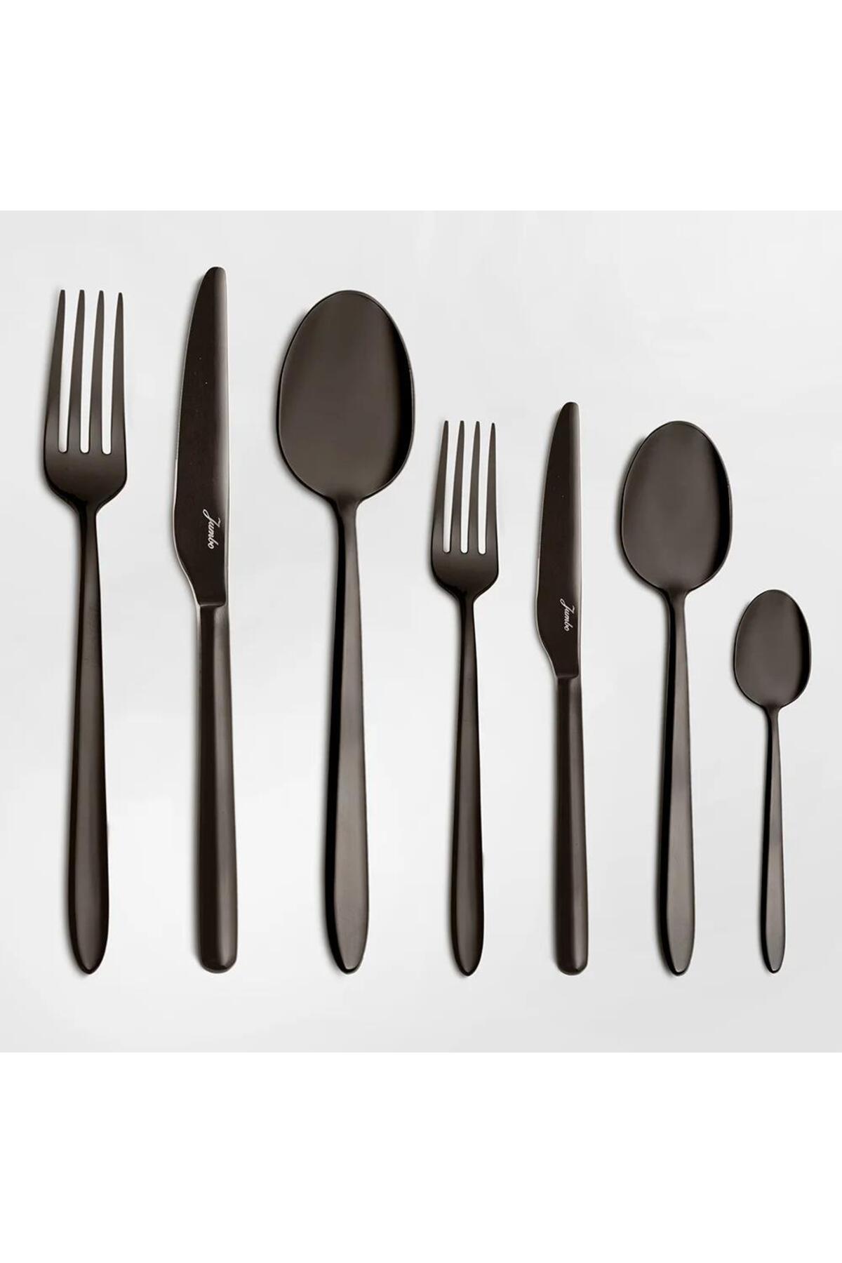 Jumbo 9400 titanyum siyah 12 Place Setting 84 Piece Flatware Set - MALLTURK