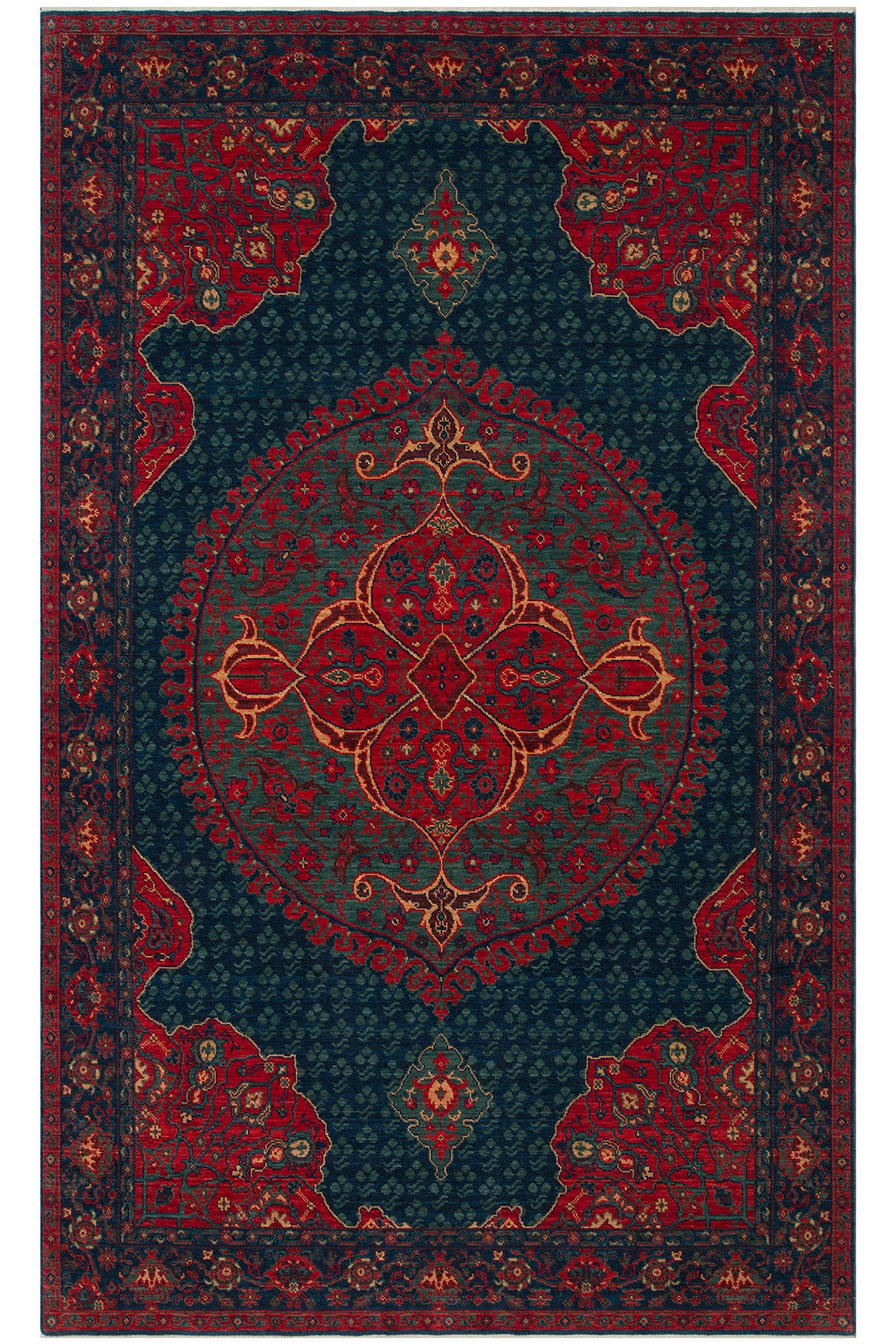 Cool Rug Mardin Navy Red Cok Multicolor Classic 4 Mevsim New Zealand Wool Soft Hand-Woven Living Room Rug