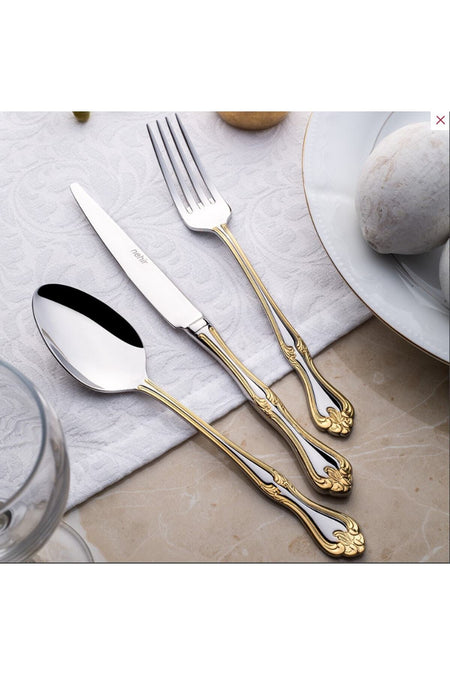 Nehir lalezar Gold Plated Dinner Knife 12 Piece - MALLTURK