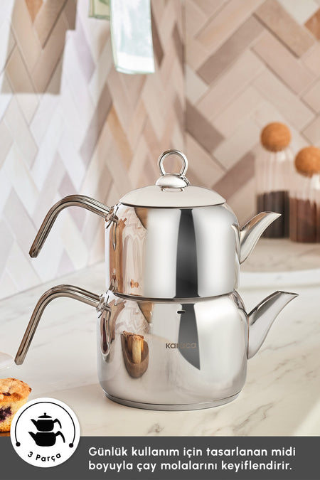 Karaca Urban induction Base Stainless Steel Midi Size Teapot Set - MALLTURK