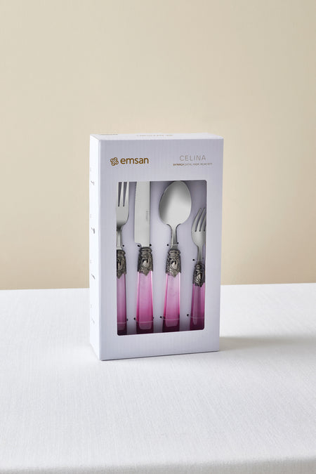 Emsan celina 24 Piece 6 Place Setting Flatware Set bordo - MALLTURK