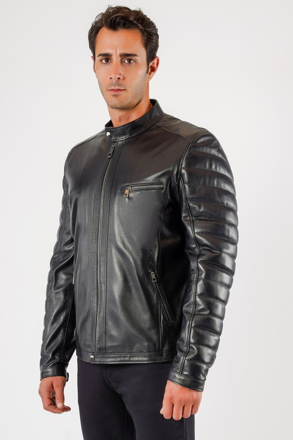 Chaqueta biker de cuero genuino negra Leather Club