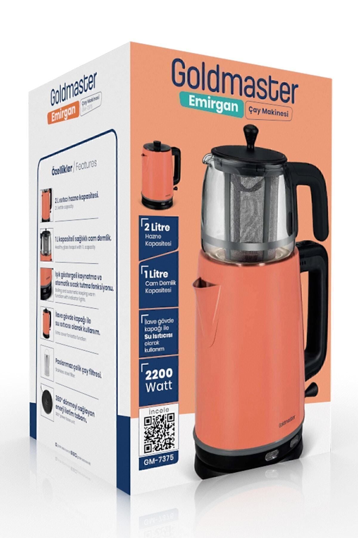 GoldMaster Emirgan Black 2200 Watt Large Capacity Stainless Steel Tea Maker and Water Kettle - MALLTURK