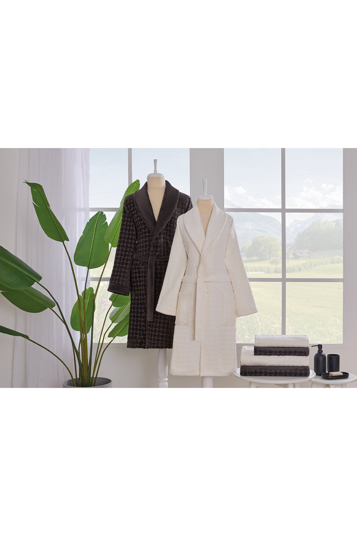 Ozdilek Tricot Velvet Family Bathrobe Set - MALLTURK
