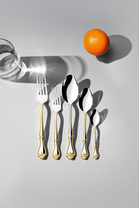 Nehir lalezar altin Plain 12 Place Setting 60 Piece Boxed Fork Spoon Set - MALLTURK