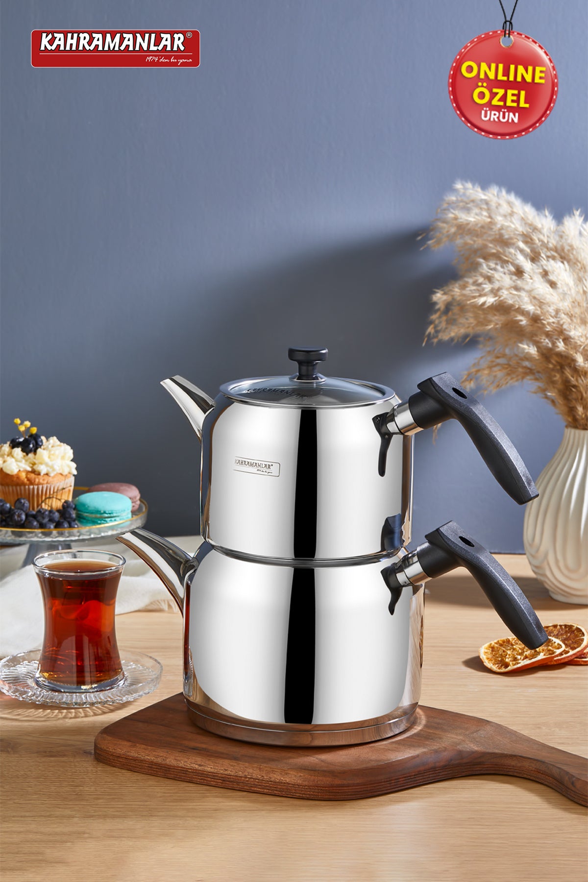 Kahramanlar Deluxe Mini size Black 4-Piece Teapot Set - MALLTURK