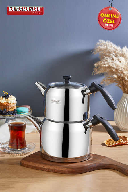 Kahramanlar Deluxe Mini size Black 4-Piece Teapot Set - MALLTURK