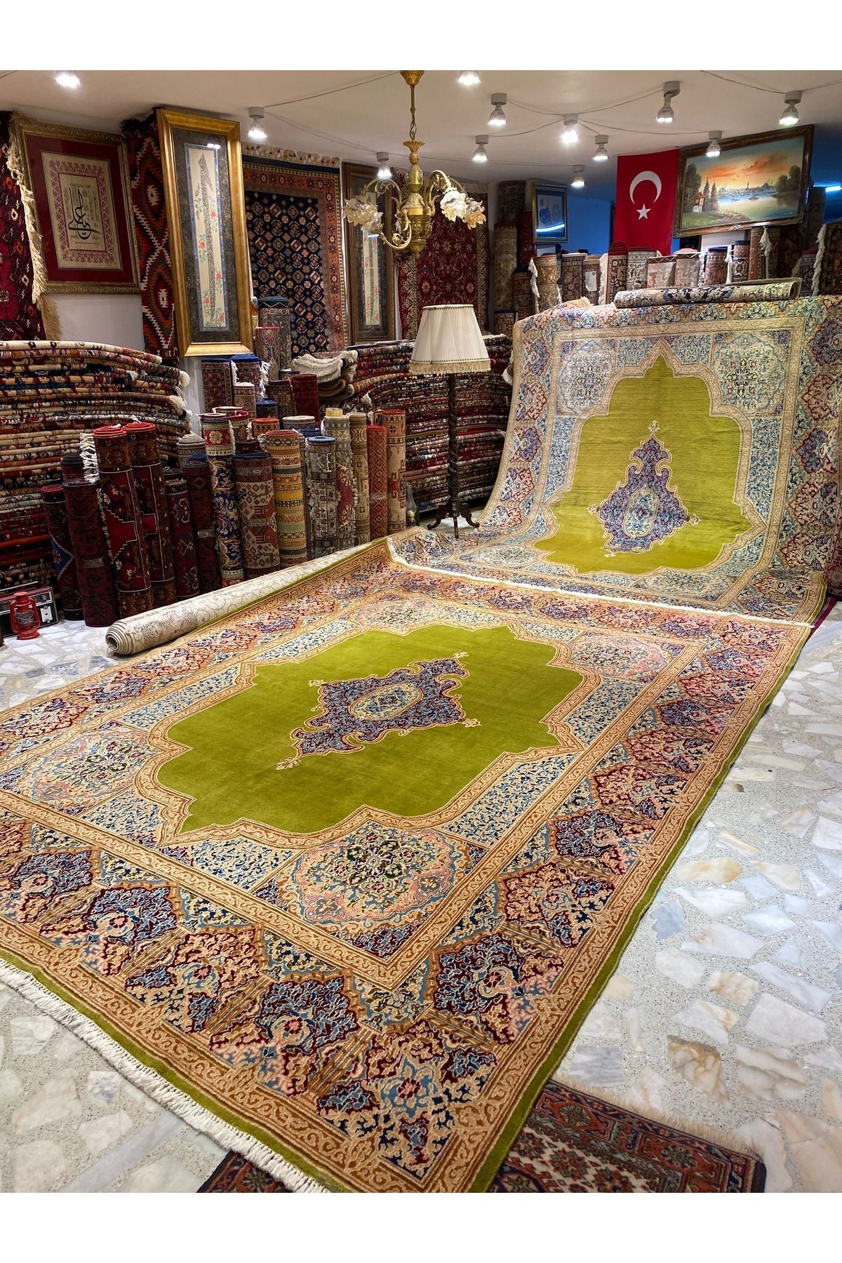 RD RAMAZAN DAG Hand Rug Art Hand-Woven Iranian Kirman Laver Rug Kokboya Two Pieces Available Size 3.60x2.80