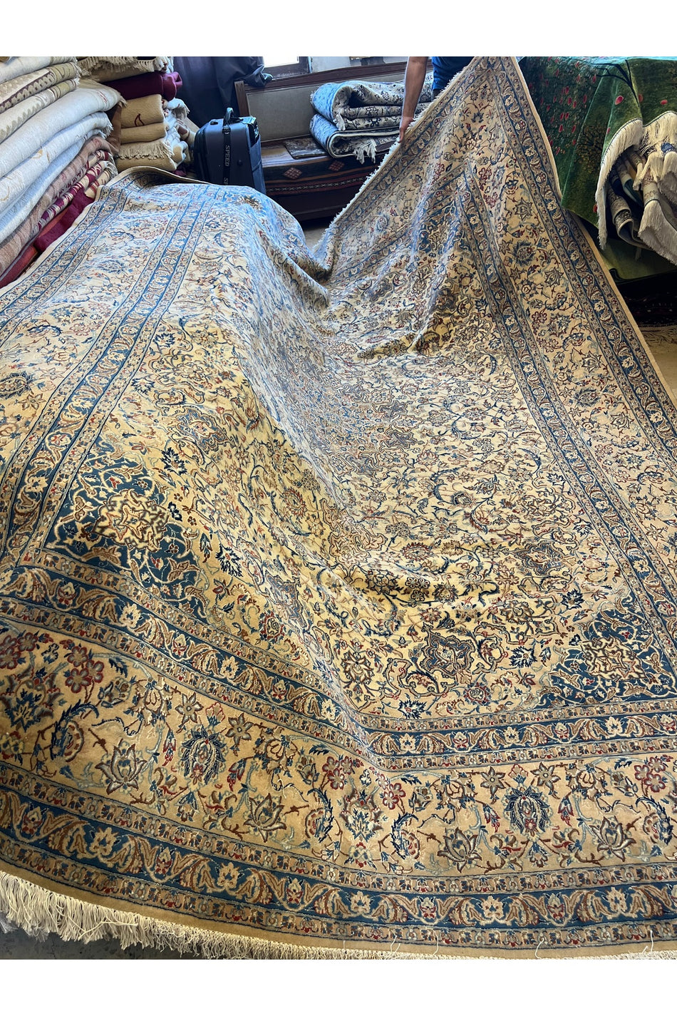 RD RAMAZAN DAG Hand Rug Art Hand-Woven Iranian Nain Rug Silk Wool Blend Size 370x257
