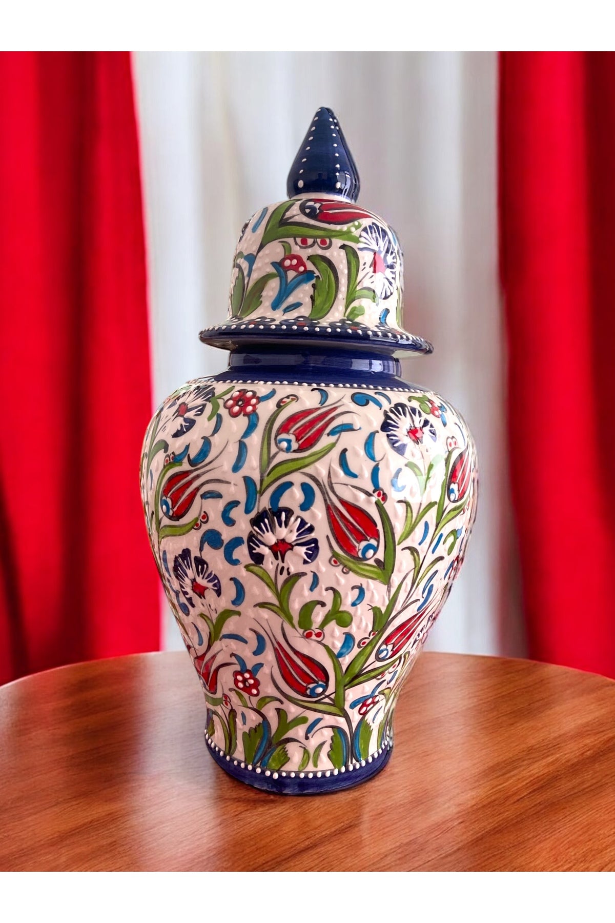 STORESZA Handmade Kutahya Ceramic Tile Shah Jar Vase - 42cm Blue - MALLTURK