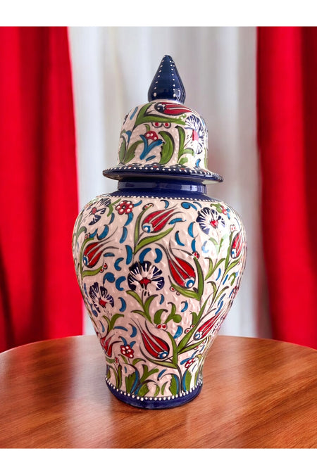 STORESZA Handmade Kutahya Ceramic Tile Shah Jar Vase - 42cm Blue - MALLTURK