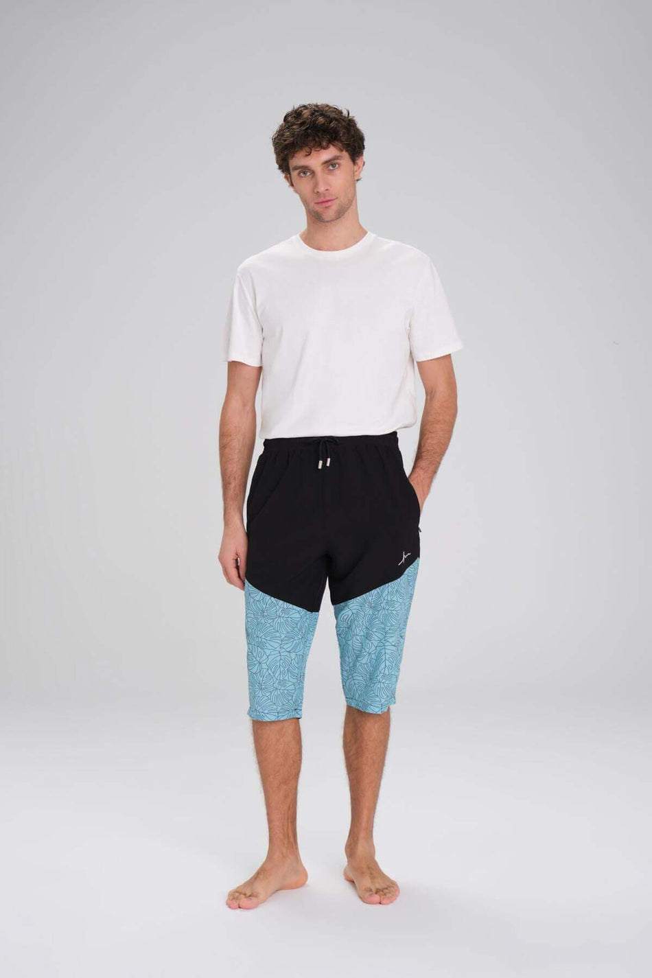 Men's Long Swim Shorts in Black and Blue with Hashema Pattern 2420