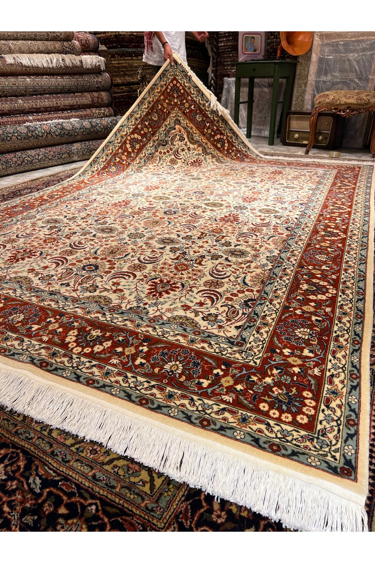 RD RAMAZAN DAG Hand Rug Art Hand-Woven Hereke Rug Seven Mountains Flower Design Size 300x200 - MALLTURK