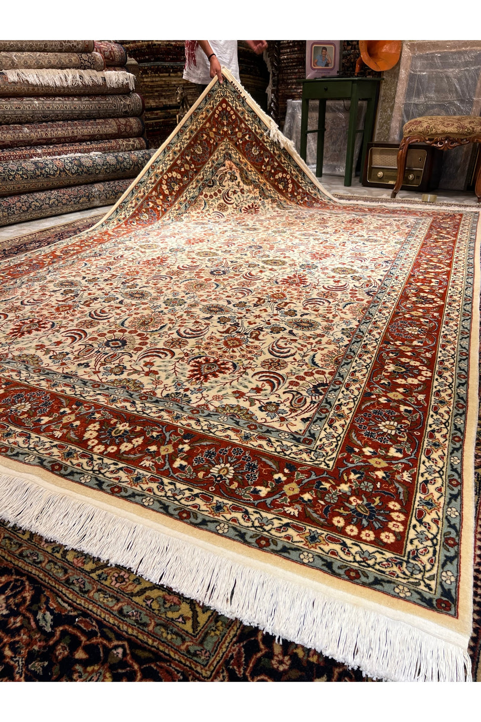 RD RAMAZAN DAG Hand Rug Art Hand-Woven Hereke Rug Seven Mountains Flower Design Size 300x200