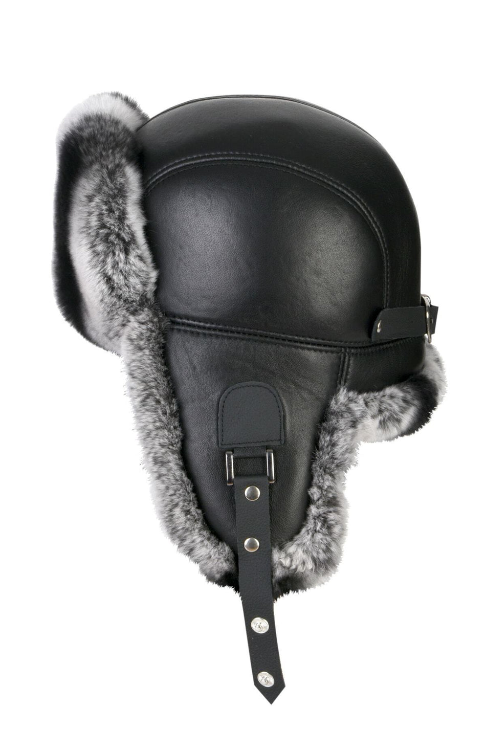 Fubileather Yamtar Grey Rabbit Fur Ushanka Pilot Leather Hat