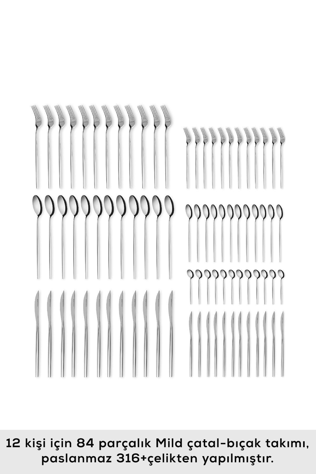 Karaca mild 316 Steel 84 Piece 12 Place Setting premium Flatware Set - MALLTURK
