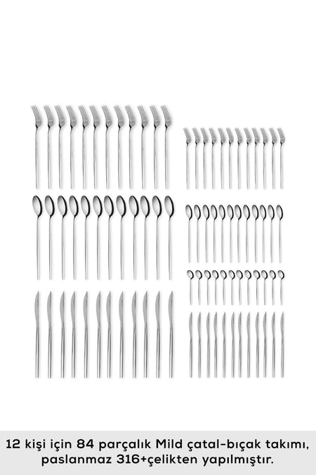 Karaca mild 316 Steel 84 Piece 12 Place Setting premium Flatware Set - MALLTURK