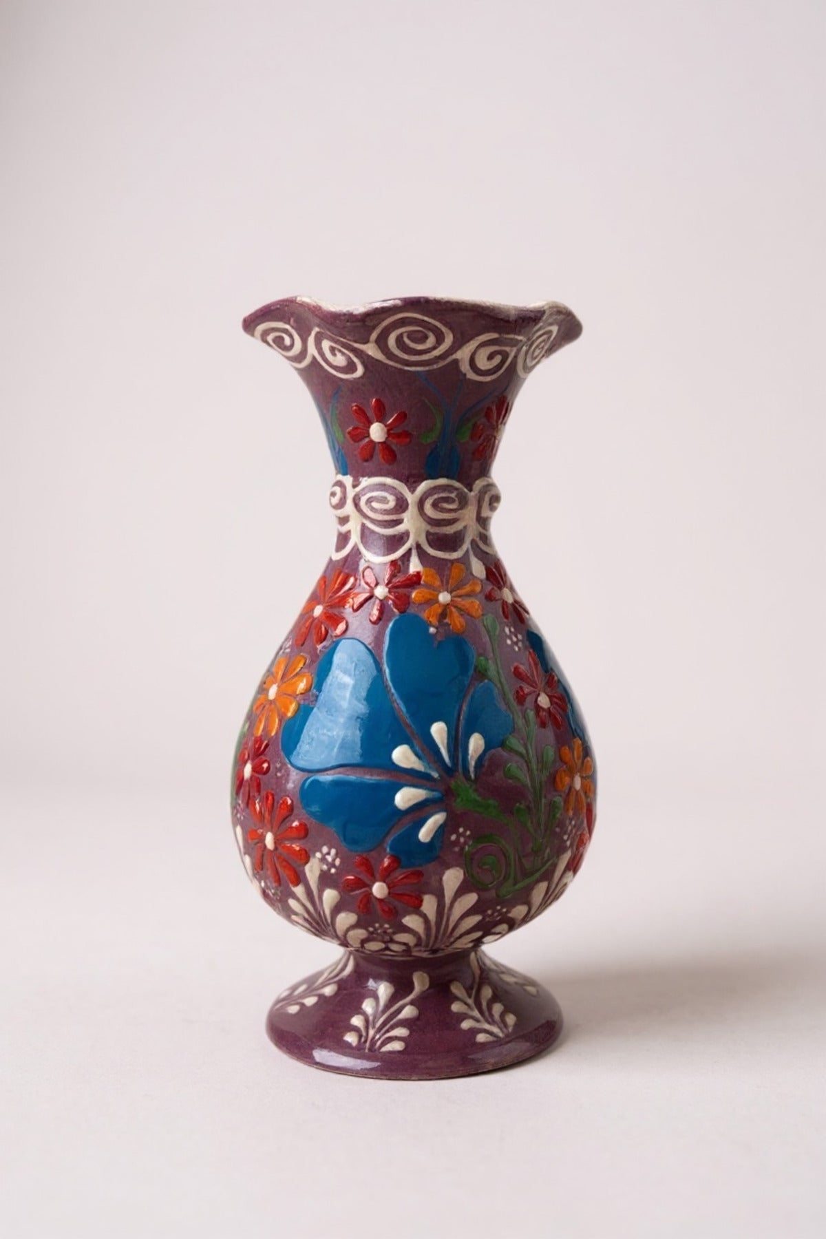 STORESZA Handmade 20cm Embossed and Lace Work Hyacinth Ceramic Vase Purple - MALLTURK