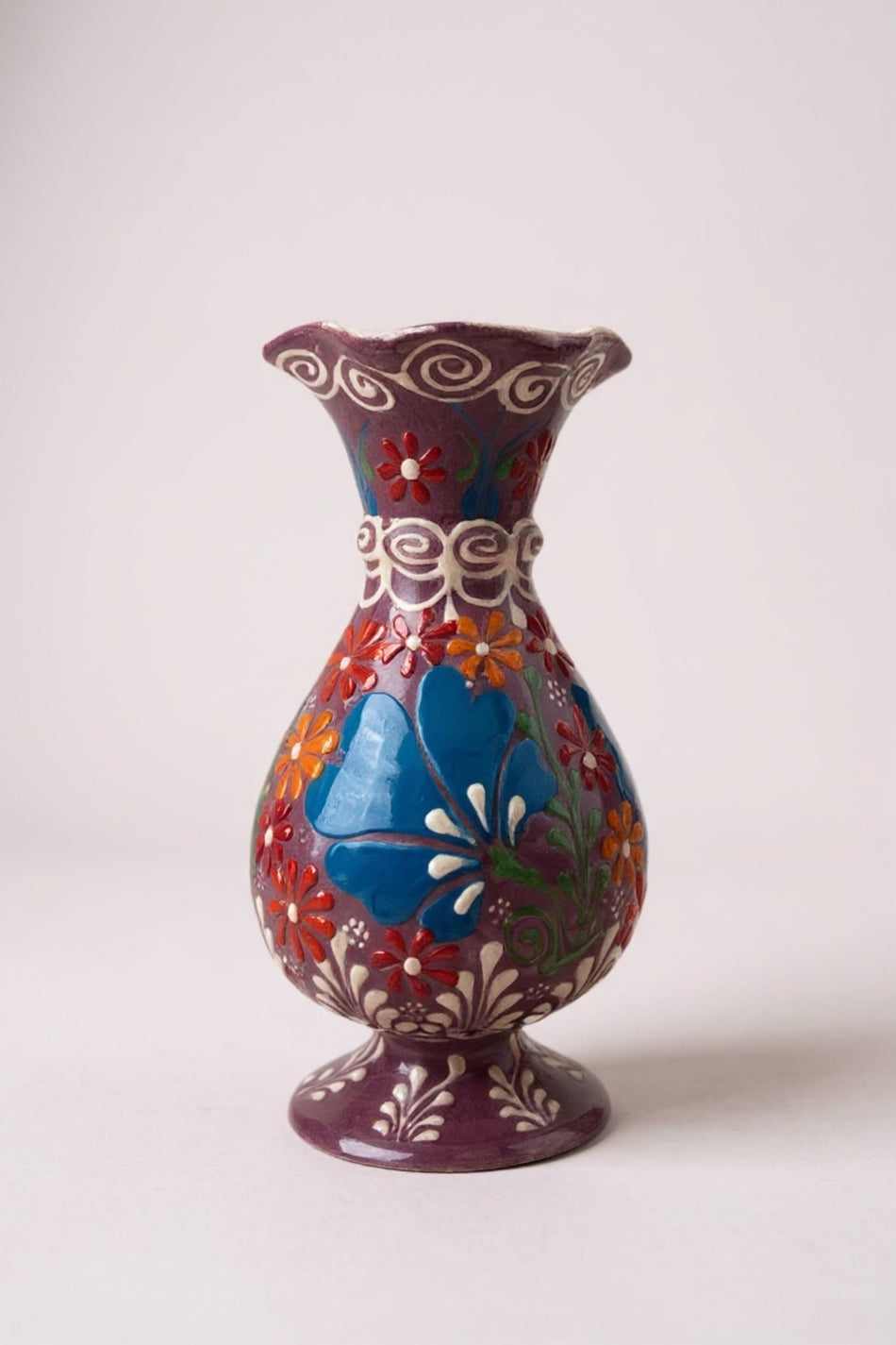 STORESZA Handmade 20cm Embossed and Lace Work Hyacinth Ceramic Vase Purple - MALLTURK