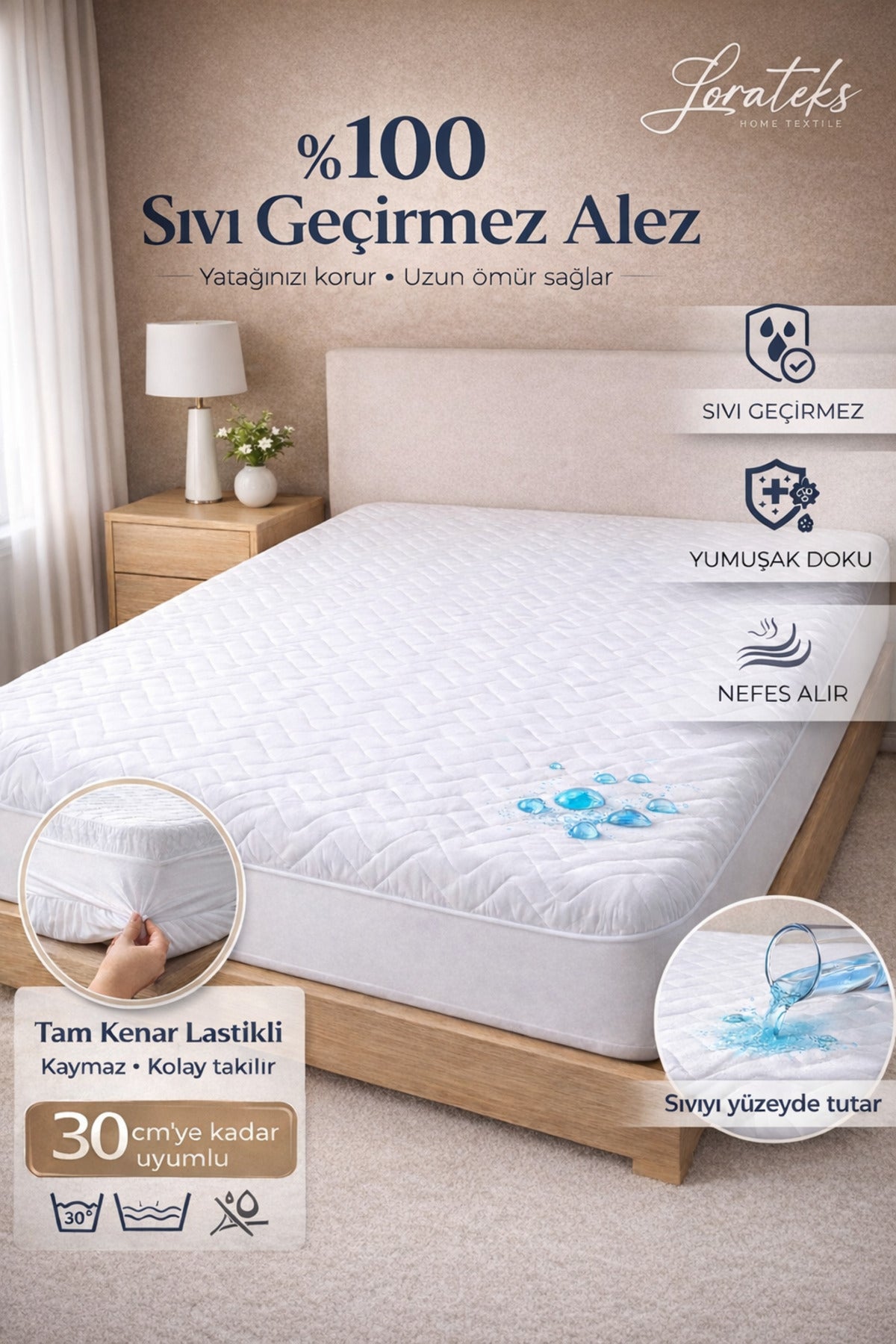 Lorateks Softtouch Waterproof Quilted Fitted Baby & Kids Mattress Protector - MALLTURK