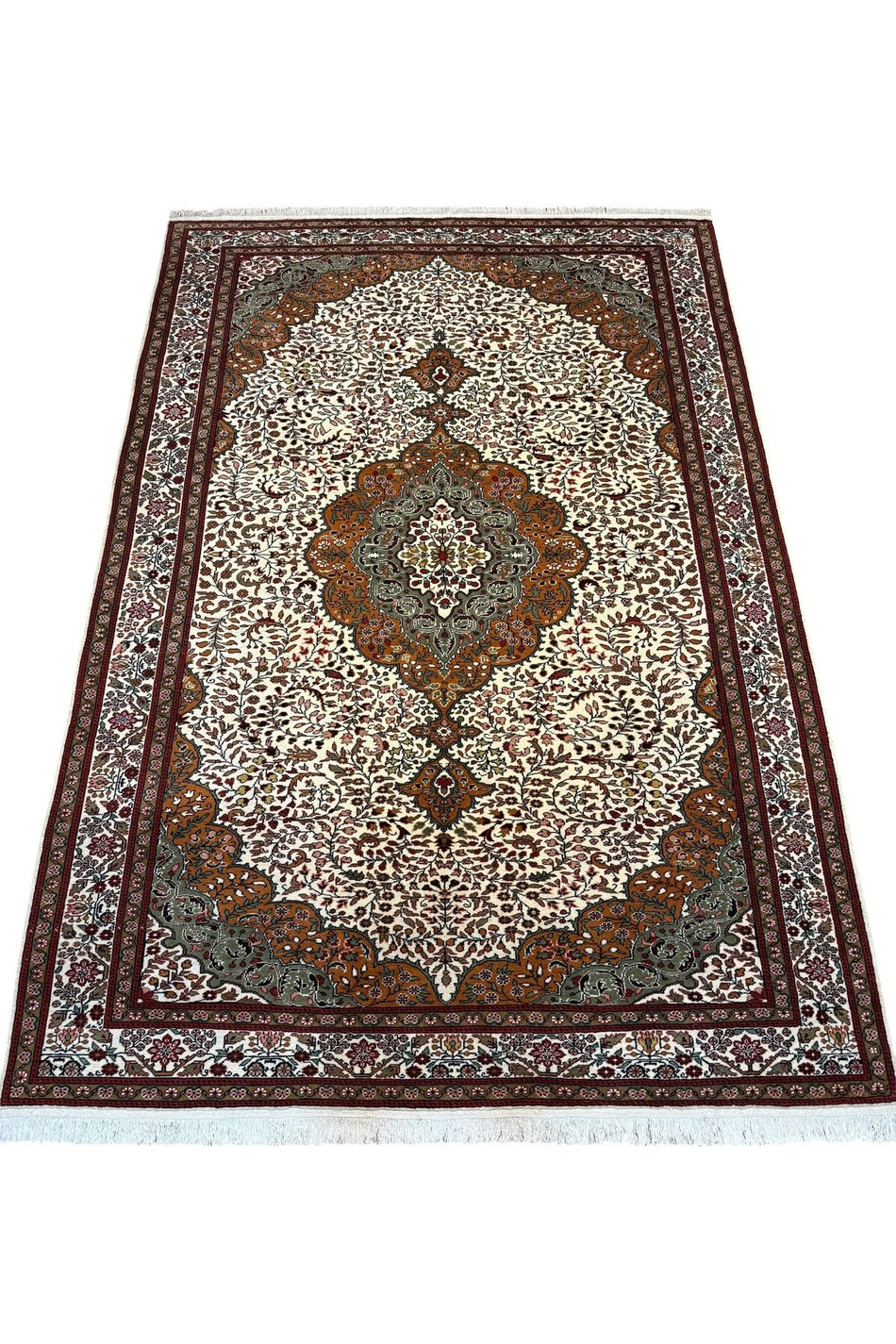 BURAK Rug Hand-Woven New Bunyan Rug 208x305 Cream Green Kiremit 6,5 M2 Wool Rug - MALLTURK