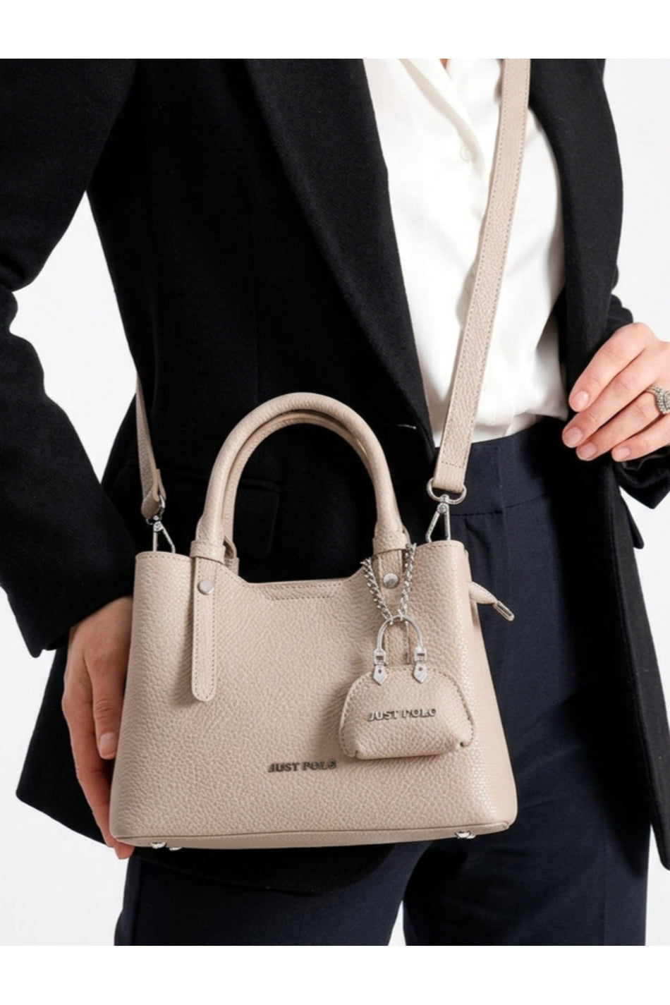 Just Polo Original Women's New Season 3-Compartment Luxury Soft Leather Adjustable Crossbody Stylish Shoulder Bag Stone - MALLTURK