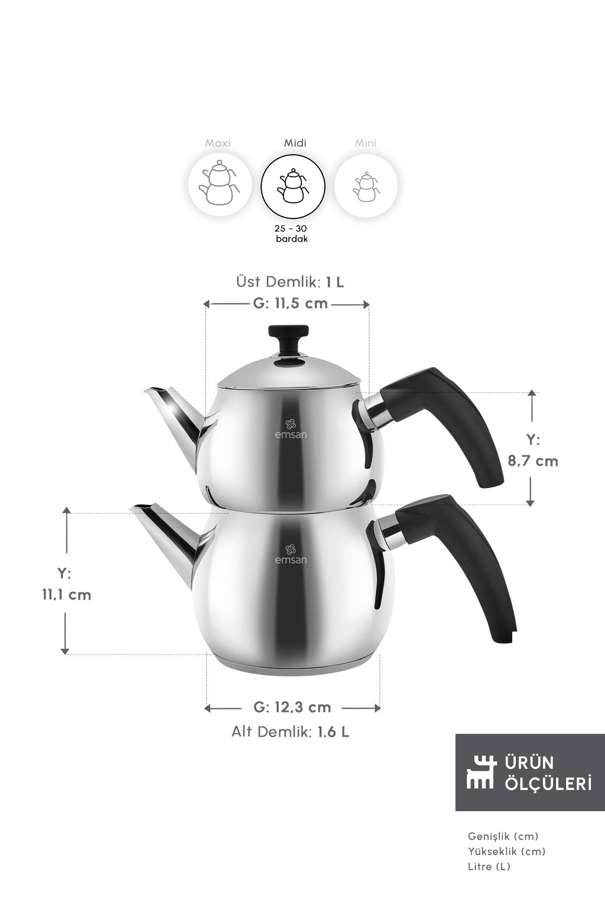 Emsan Alim Stainless Steel Teapot Set, Midi Size - MALLTURK