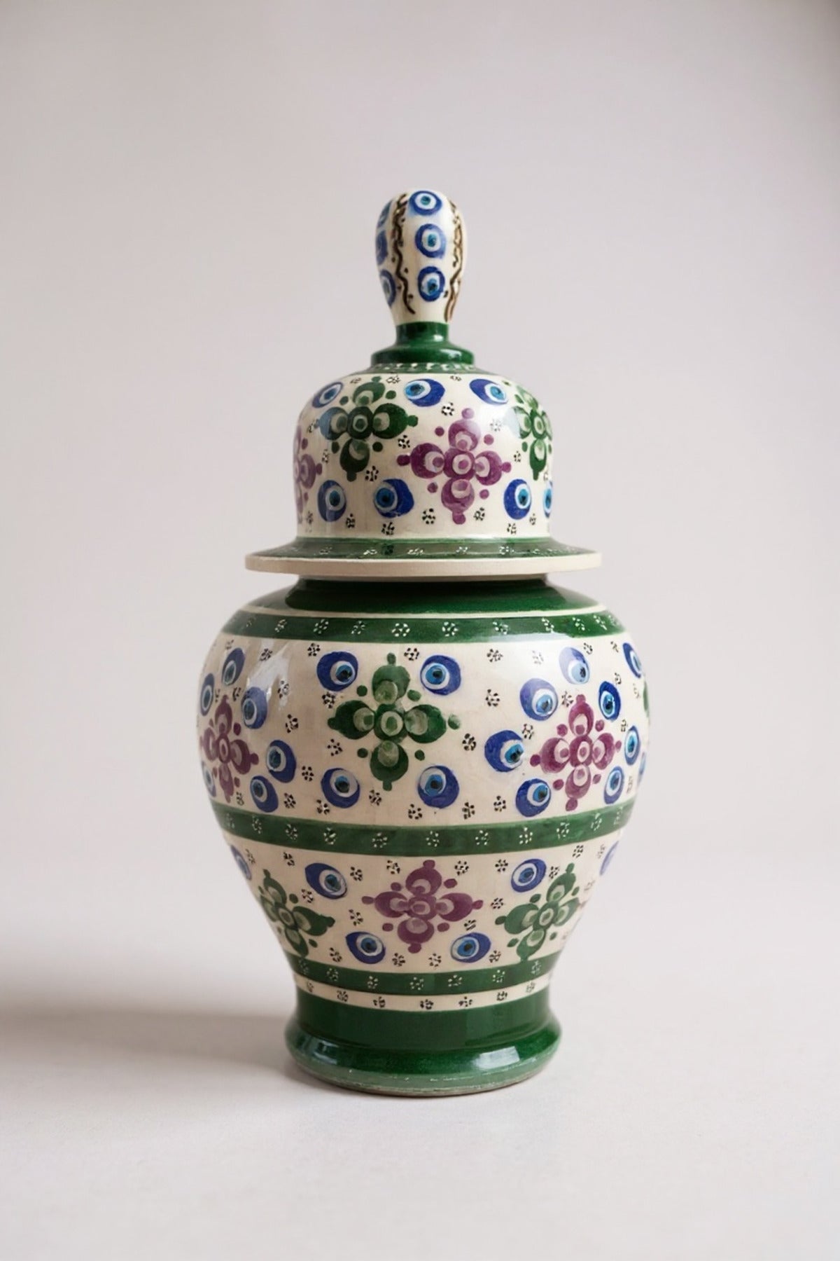 STORESZA Handmade 25cm Kutahya Ceramic Shah Cube Vase – Green & Purple Pattern (Wheel Work, Special Styrofoam Packaging) - MALLTURK