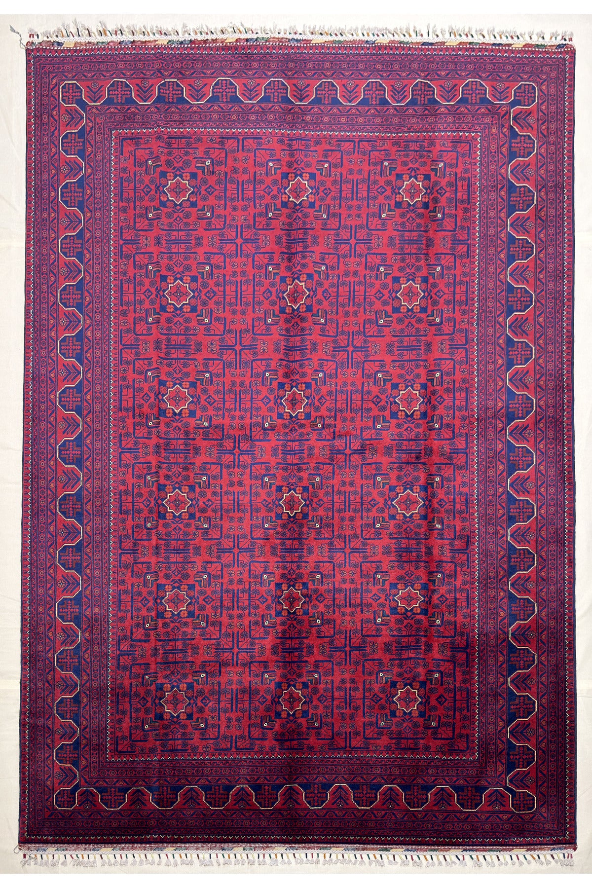 Afghan Rug Hand-Woven 6 Meter Bilijik Design 100% Wool Natural Dye Handicraft ile Harika Yildiz Pattern