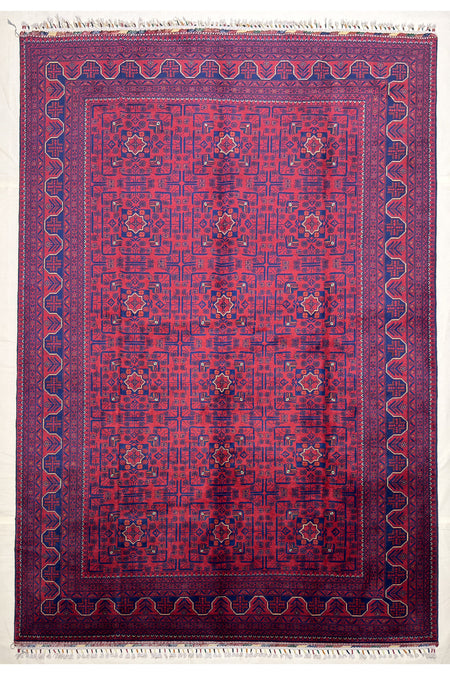 Afghan Rug Hand-Woven 6 Meter Bilijik Design 100% Wool Natural Dye Handicraft ile Harika Yildiz Pattern