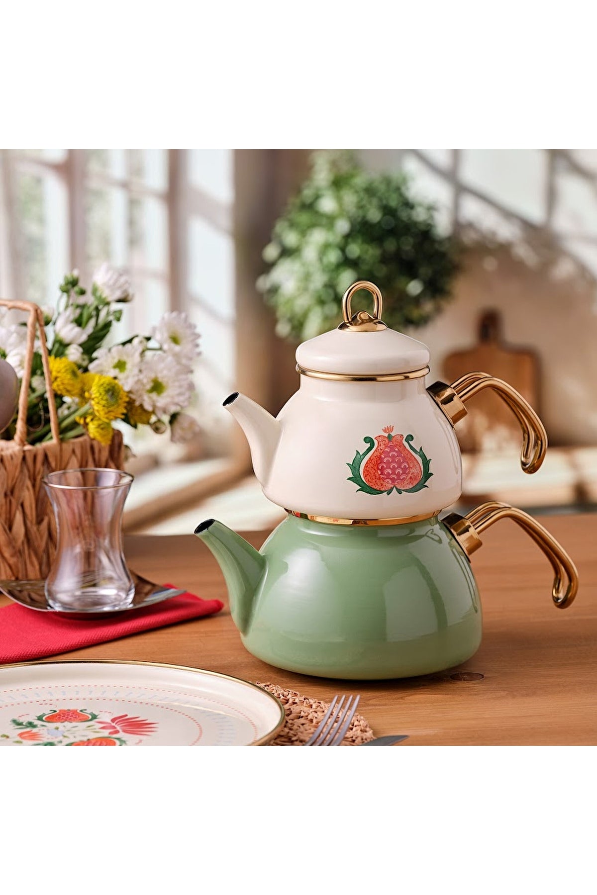 Emsan Nar Enamel Glory Mini Teapot Set - MALLTURK