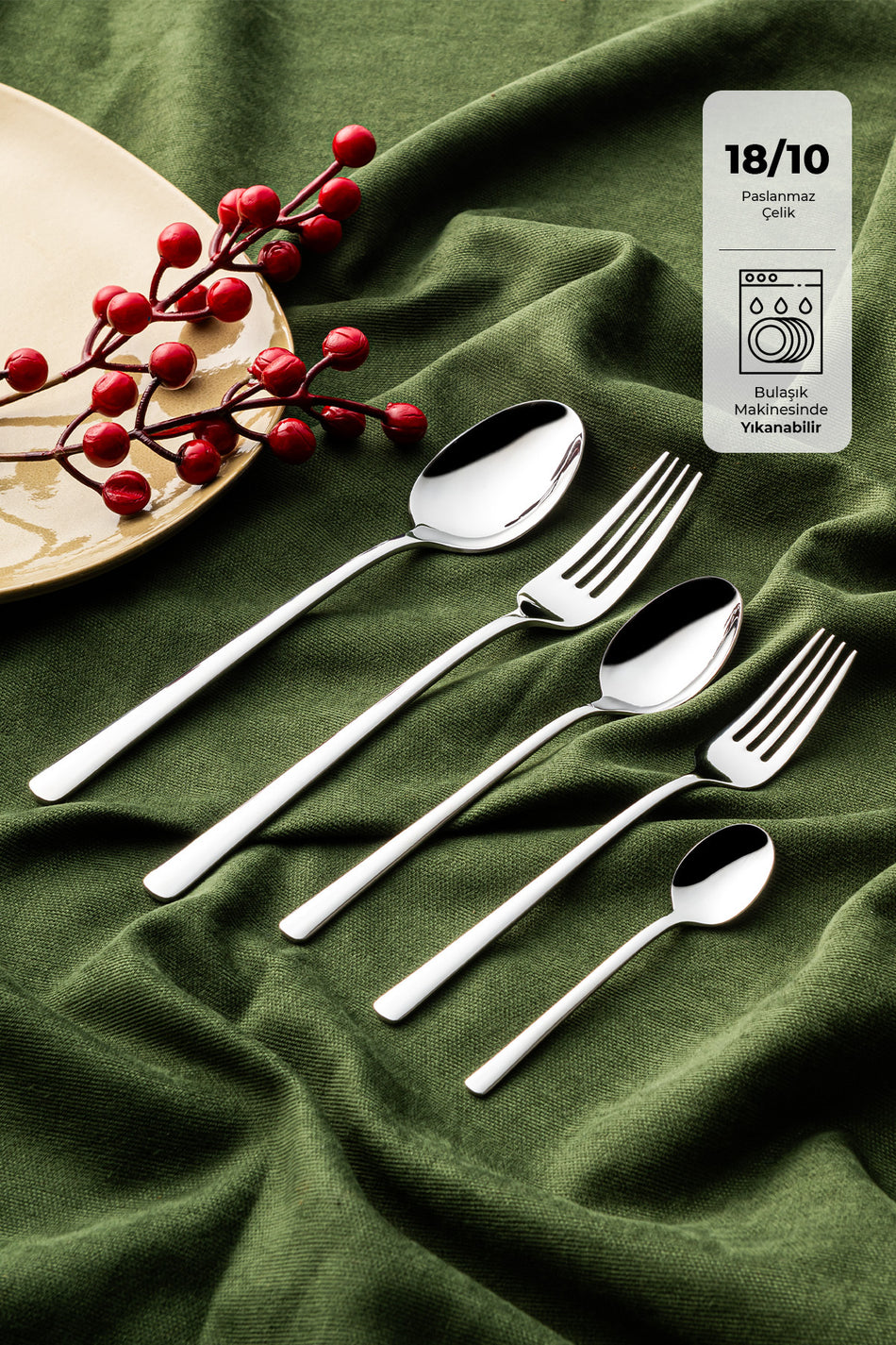 Emsan alfa 30 Piece 6 Place Setting Fork Spoon Set - MALLTURK