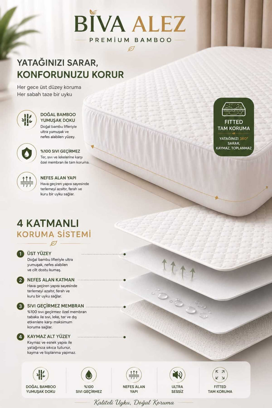 BIVA Yumusak Waterproof Bamboo Quilted Mattress Protector - MALLTURK