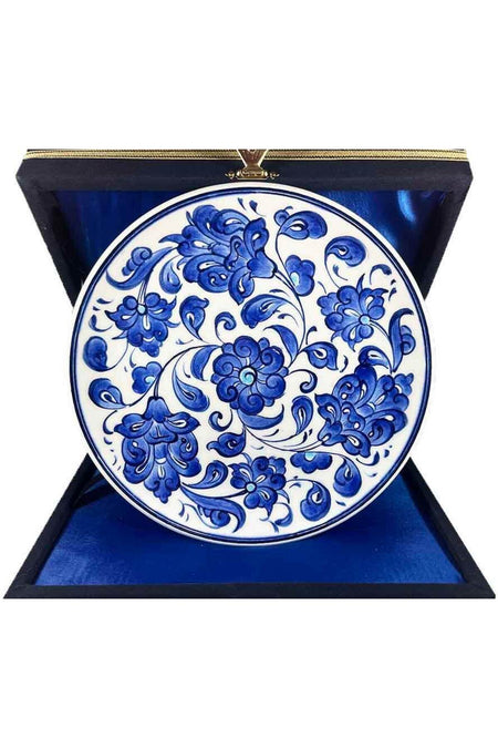 Cini Evi Iznik Tile Plate Blue White Lotus Patterned 18 cm - MALLTURK