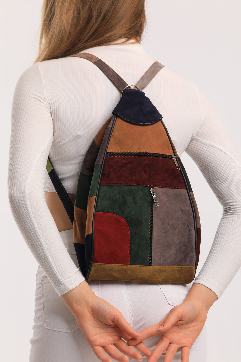 Fubileather Women's Suede Genuine Leather Backpack, Shoulder Bag